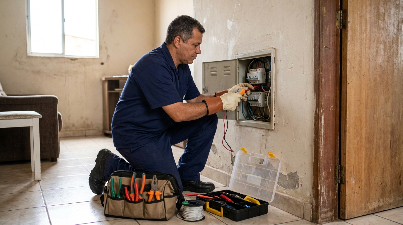 Eletricista com ferramentas em Santos‑SP
