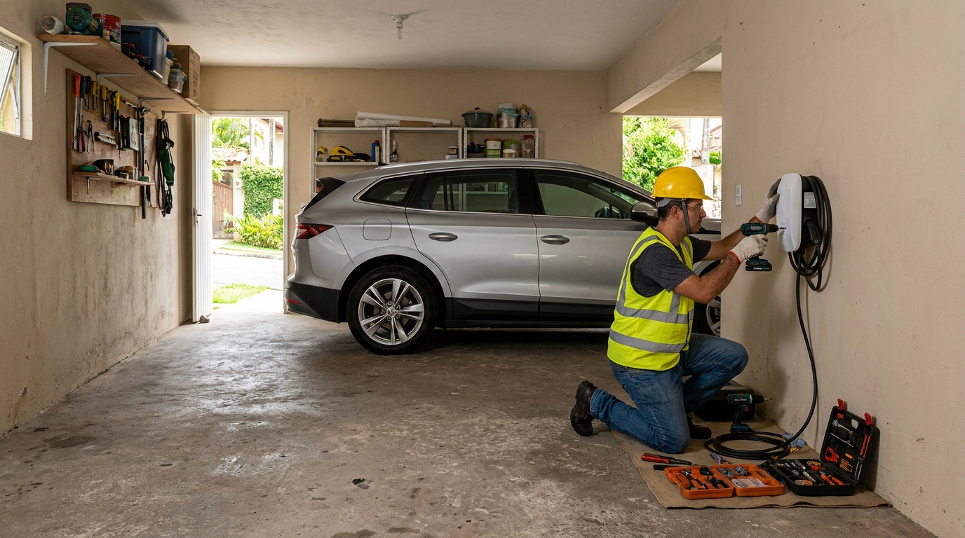Instalacao de carregador de carro eletrico residencial em Santos‑SP