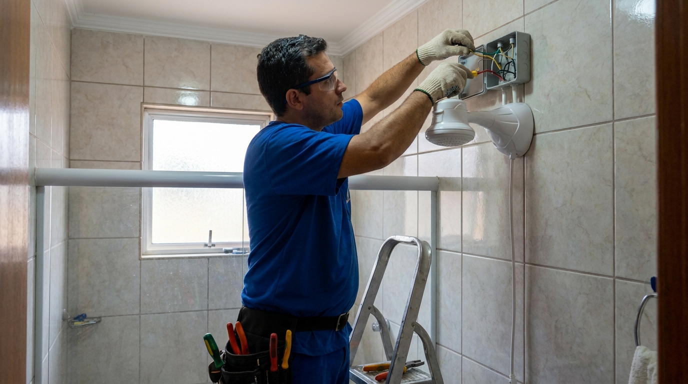 Instalacao de chuveiro eletrico profissional em Santos‑SP