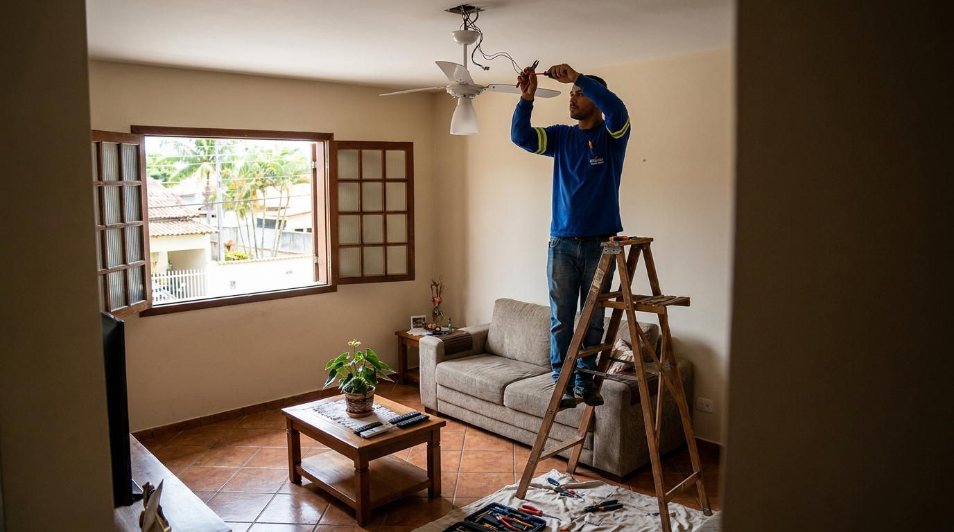 Instalacao de ventilador de teto profissional em Santos‑SP