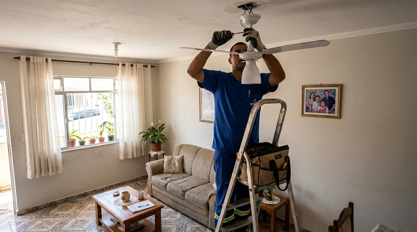 Instalacao de ventilador de teto residencial em Santos‑SP
