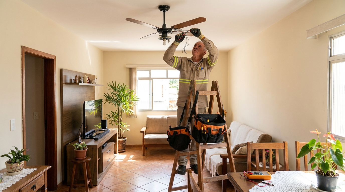 Montagem de ventilador de teto em Santos‑SP